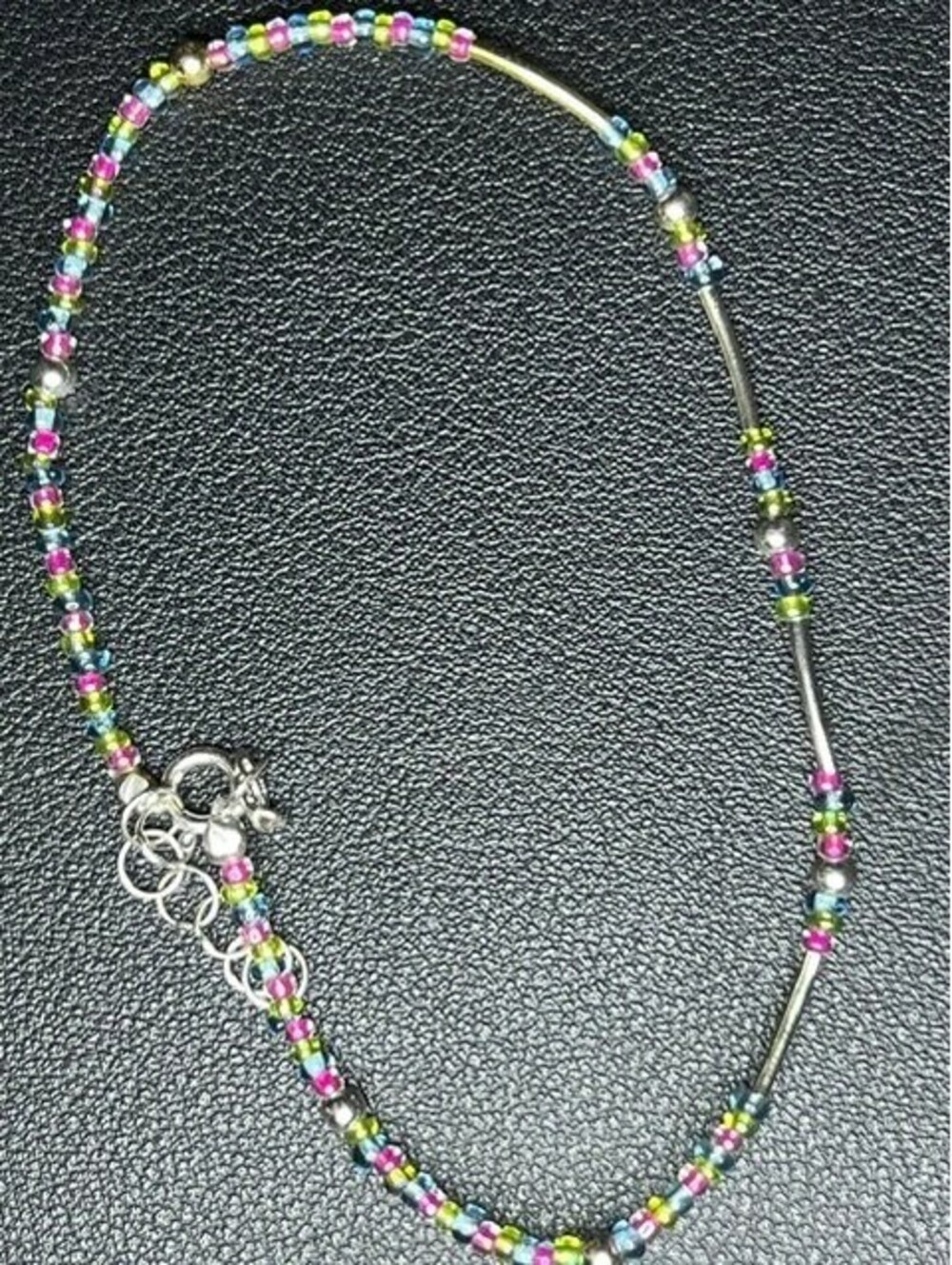 B7373 MS Sterling silver 925 Pastel Seed Bead Tube Anklet Bracelet 9-10"